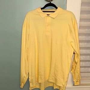 Eddie Bauer Polo Shirt Mens Large Yellow Long Sleeve Preppy Golf Cotton Casual